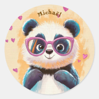 Adesivo Redondo Stickers Panda Valentine's Day Kids School