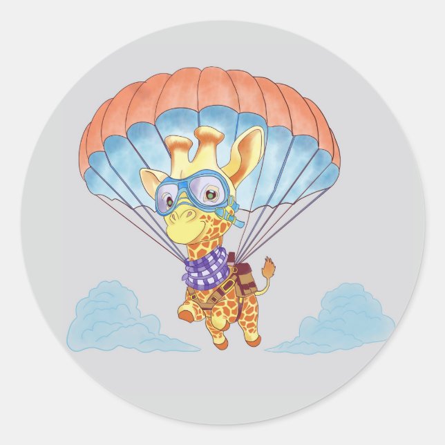 Adesivo Redondo Stickers Parachute Giraffe (Frente)