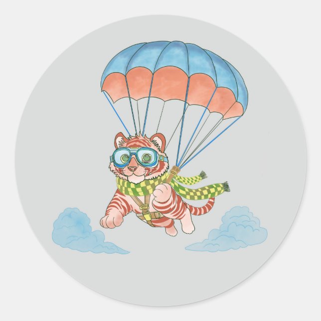 Adesivo Redondo Stickers Parachute Tiger (Frente)