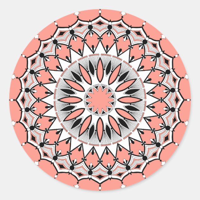Adesivo Redondo Stickers Peach Mandala (Design 1) (Frente)