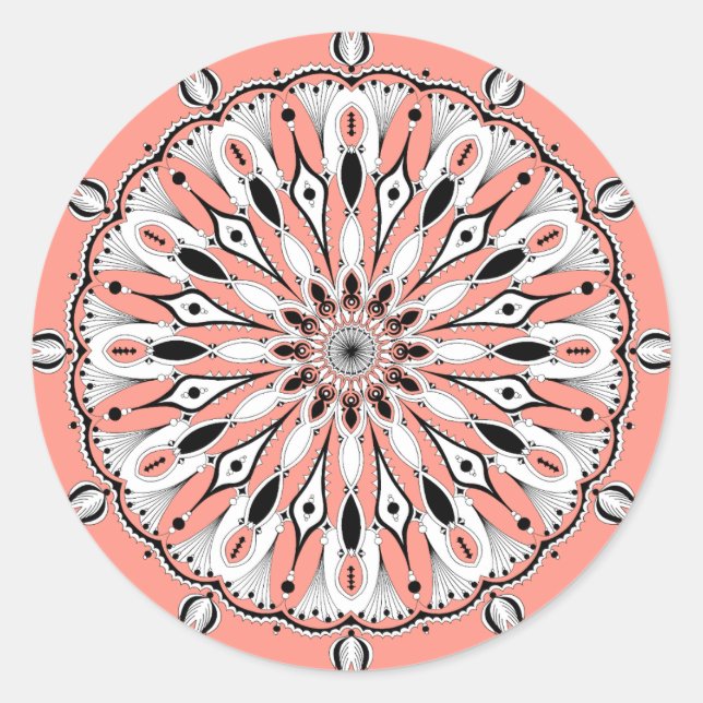Adesivo Redondo Stickers Peach Mandala (Design 2) (Frente)