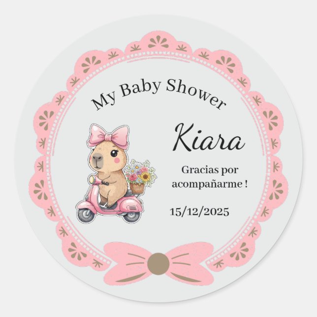 Adesivo Redondo Stickers Personalizables Baby Shower Niña  (Frente)