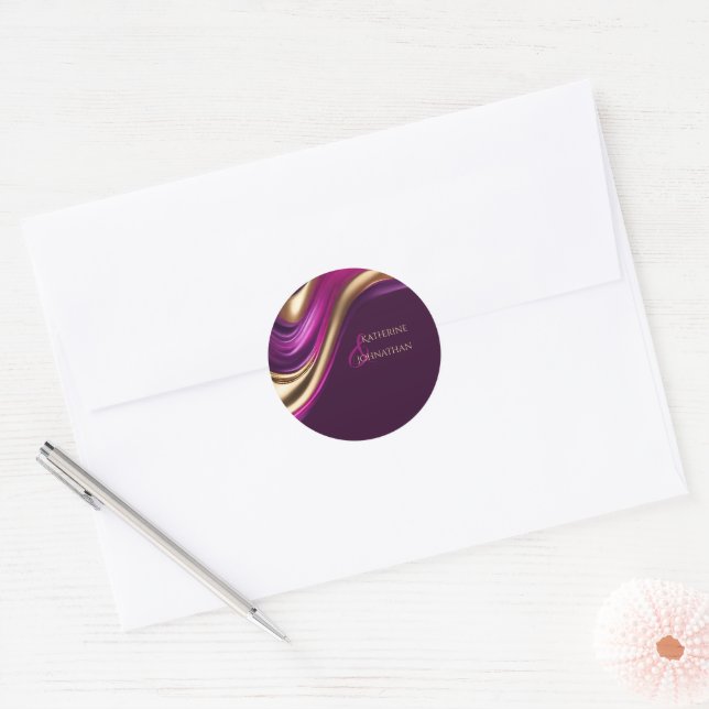 Adesivo Redondo Stickers-Purple Fuchsia e Dourado (Envelope)