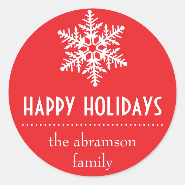Adesivo Redondo Stickers (Red) de Feriados Felizes em Floco de Nev (Frente)