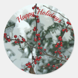 Adesivo Redondo Stickers Red Winter Berries Holiday