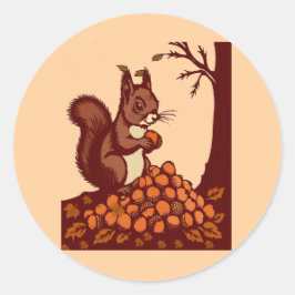 Adesivo Redondo 🐿️ Stickers Ronds Écureuil d'Automne Fond Pêche