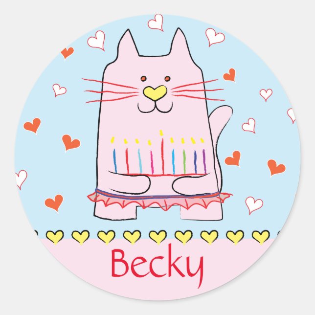 Adesivo Redondo Stickers Rosa Cat Ballerina Chanukah Round (Frente)