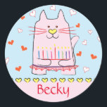 Adesivo Redondo Stickers Rosa Cat Ballerina Chanukah Round<br><div class="desc">"Gato Rosa Ballerina, Feliz Chanukah" Manchas Redondas. Divirta-se usando esses adesivos como topos de bolo, etiquetas de presentes, fechos de malas de favor ou qualquer que seja a sua festa! Personalize excluindo texto e adicionando suas próprias palavras, usando o estilo, o tamanho e a cor de sua fonte favorita. Obrigados...</div>