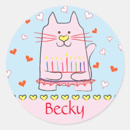 Adesivo Redondo Stickers Rosa Cat Ballerina Chanukah Round