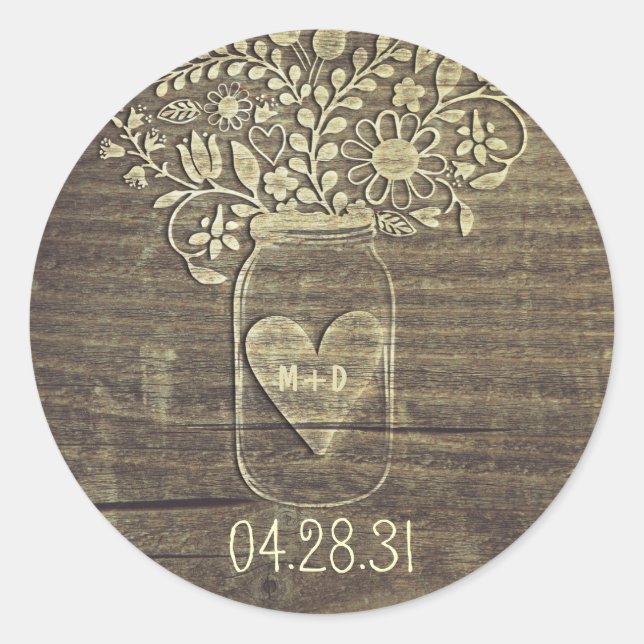 Adesivo Redondo Stickers Rustic Mason Jar Wedding (Frente)