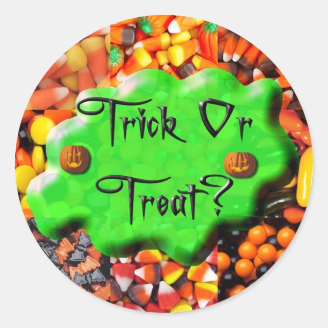 Adesivo Redondo Stickers - Trick Treat em Candies (Frente)