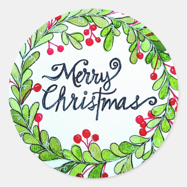 Adesivo Redondo Stickers Wreath de Natal (Frente)