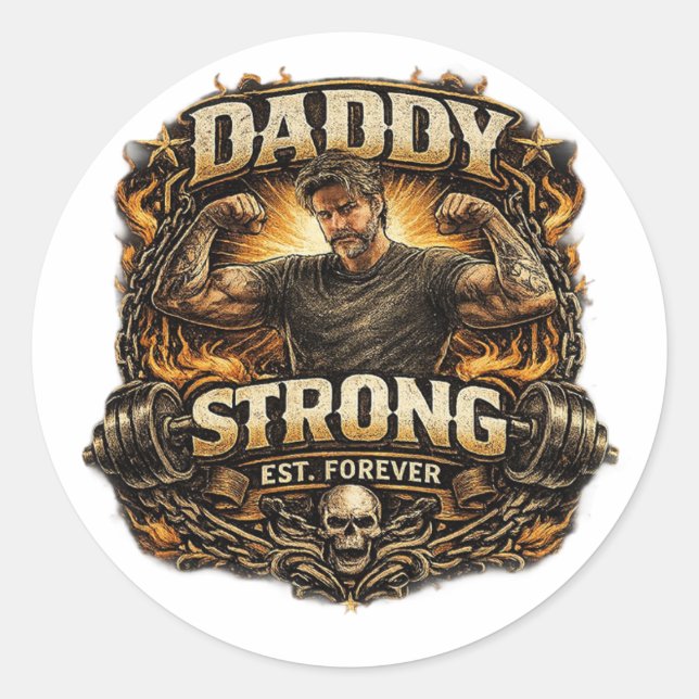 Adesivo Redondo StickerStrong Dad Funny Fitness Father Sticker Vin (Frente)