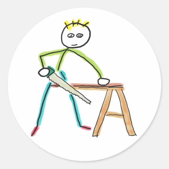 Adesivo Redondo Stickman de Carpintaria (Frente)