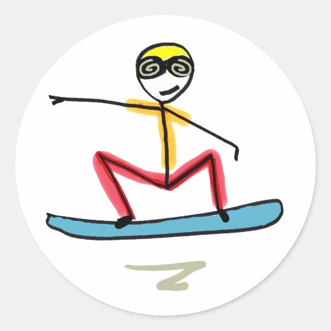 Adesivo Redondo Stickman de Snowboarding (Frente)