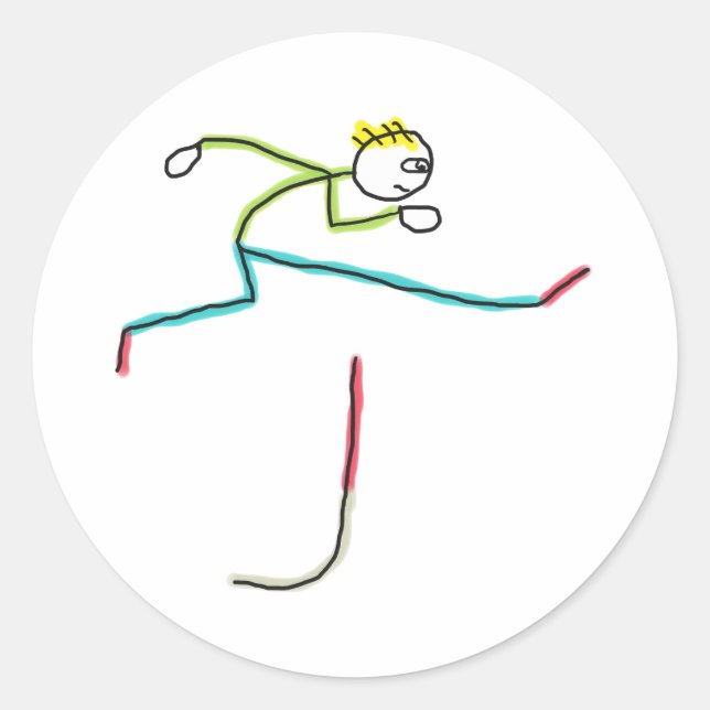 Adesivo Redondo Stickman Saltando Obstáculos (Frente)