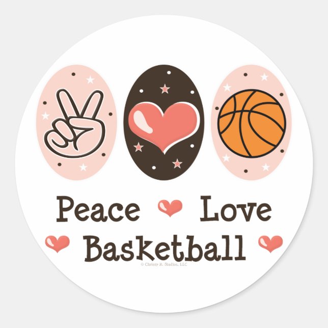 Adesivo Redondo Sticks de basquete Peace Love (Frente)