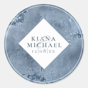 Adesivo Redondo Stone Glitter Wedding Dusty Blue ID647