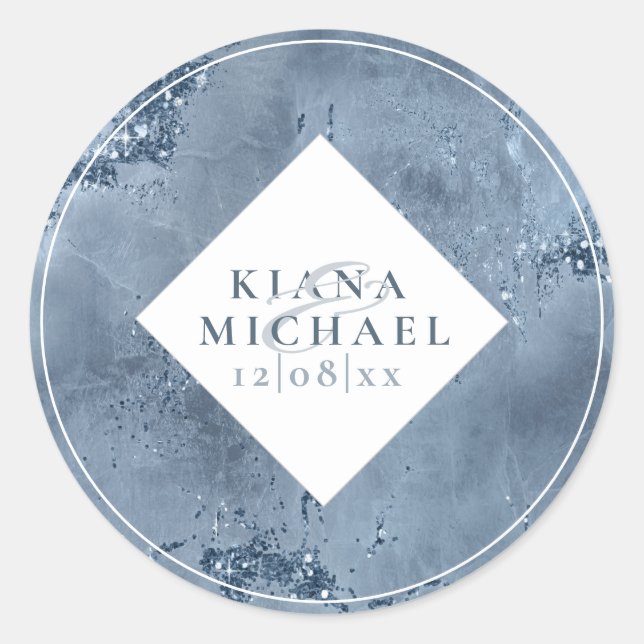 Adesivo Redondo Stone Glitter Wedding Dusty Blue ID647 (Frente)