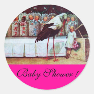 Adesivo Redondo STORK BABY BOY CHÁ 3 fúcsia rosa