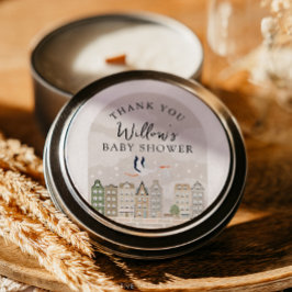 Adesivo Redondo Stork Boho Chá de fraldas Bebê Sprinkle Obrigado