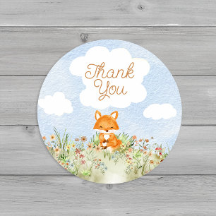Adesivo Redondo Storybook Woodland Fox Chá de fraldas Obrigado