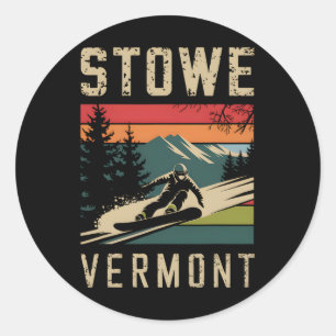 Adesivo Redondo Stowe Vermont Snowboard Vintage Snowboard Monte