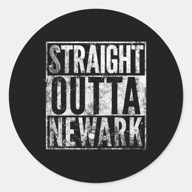 Adesivo Redondo Straight Outta Newark New Jersey Distressed Effect (Frente)