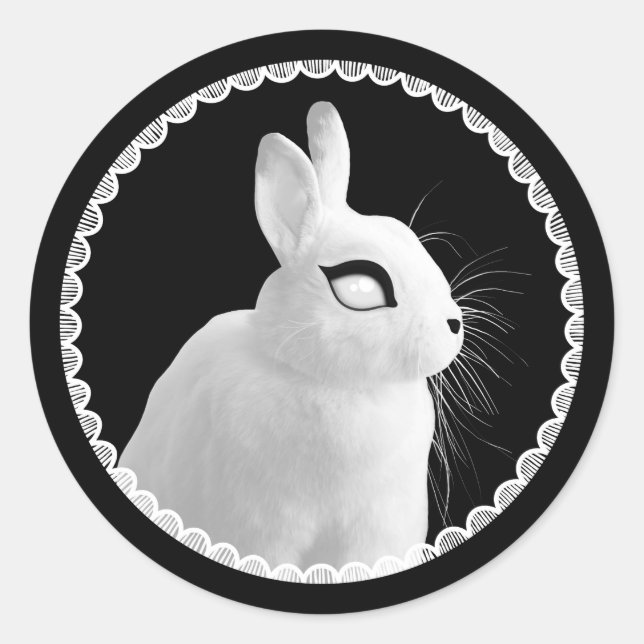 Adesivo Redondo Strange White Bunny Sticker (Frente)