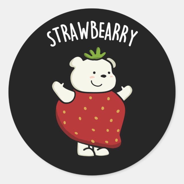 Adesivo Redondo Strawbeary Funny Strawberry Bear Pun Dark BG (Frente)
