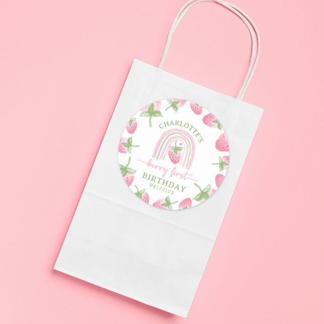 Adesivo Redondo Strawberrry Primeiro Aniversário (Criador carregado)