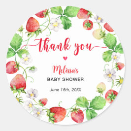 Adesivo Redondo Strawberry Baby Shower Thank You