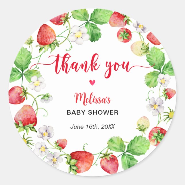 Adesivo Redondo Strawberry Baby Shower Thank You (Frente)