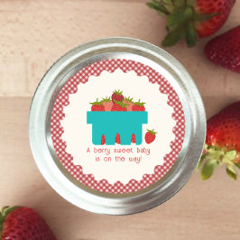 Adesivo Redondo Strawberry Basket Gingham Berry Chá de fraldas Swe