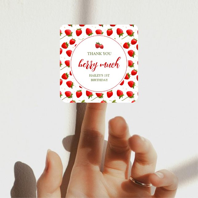 Adesivo Redondo Strawberry Berry First Festa de aniversário (Criador carregado)