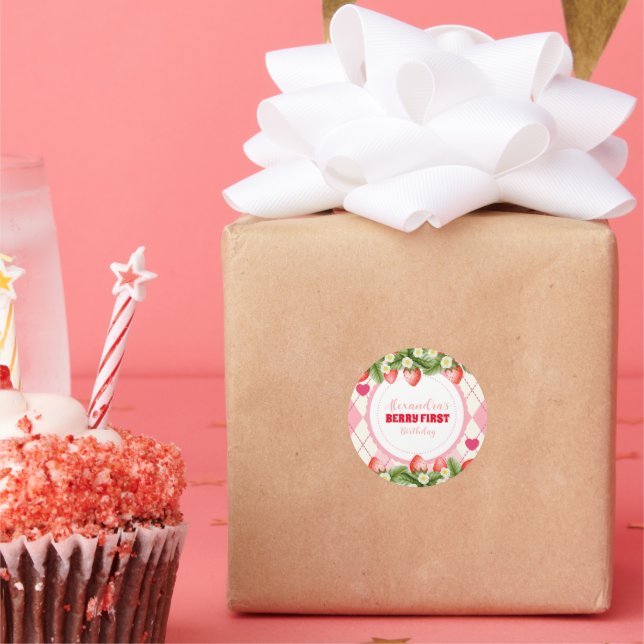Adesivo Redondo Strawberry Berry Primeiro Aniversário (Festa)