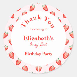 Adesivo Redondo Strawberry Berry Primeiro Aniversário