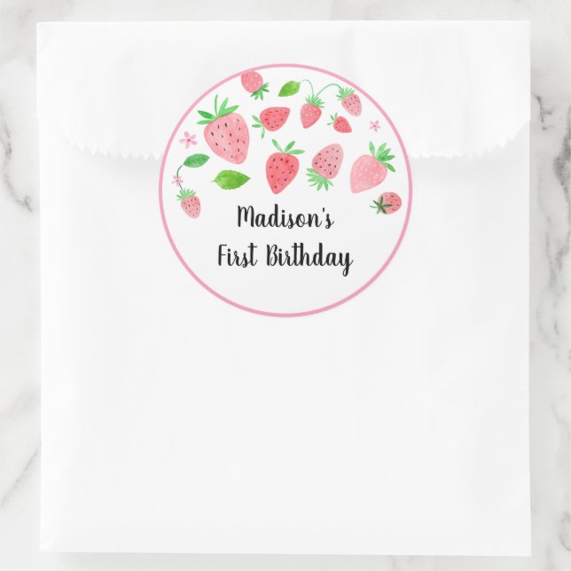 Adesivo Redondo Strawberry Berry Sweet Birthday (Bolsa)