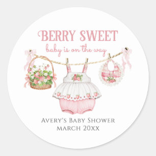 Adesivo Redondo Strawberry Berry Sweet Modern Baby Girl Chá