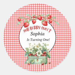 Adesivo Redondo Strawberry Berry Sweet Primeira Festa de aniversár