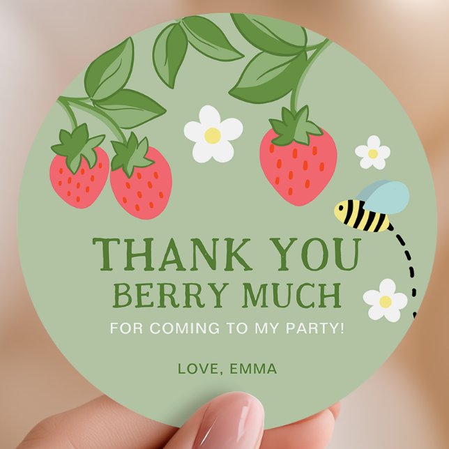 Adesivo Redondo Strawberry Birthday Party Favor Thank you (Criador carregado)