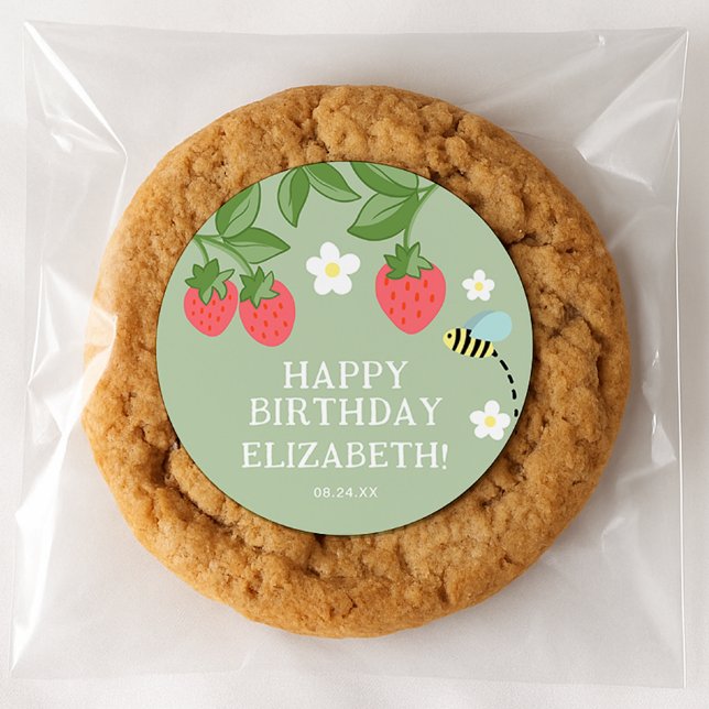 Adesivo Redondo Strawberry Birthday Party Favor Thank you (Criador carregado)