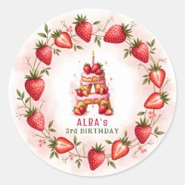 Adesivo Redondo Strawberry Birthday Sticker - Letra A Bolo