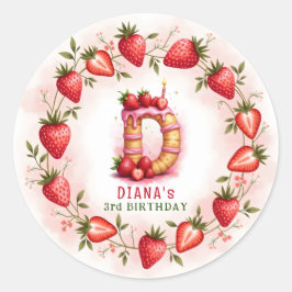 Adesivo Redondo Strawberry Birthday Sticker - Letra D Bake