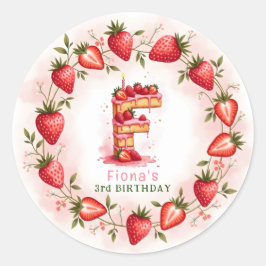 Adesivo Redondo Strawberry Birthday Sticker Letra F Cake
