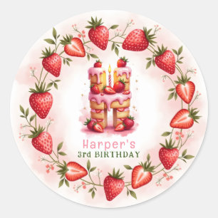 Adesivo Redondo Strawberry Birthday Sticker - Letra H Cake