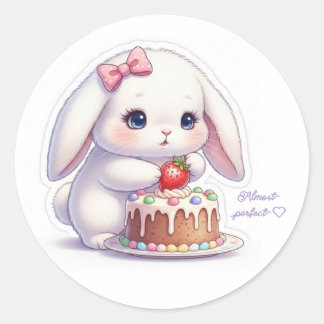 Adesivo Redondo Strawberry Cake Bunny - Careful Decorating Kawaii