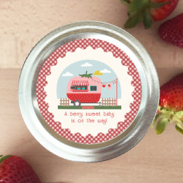 Adesivo Redondo Strawberry Camper Gingham Berry Chá de fraldas Swe