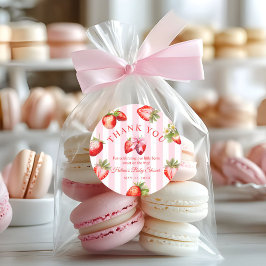 Adesivo Redondo Strawberry Coquette Bow Baby Shower Favor Gift
