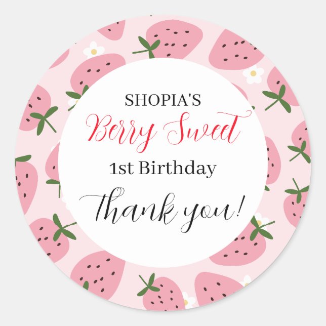 Adesivo Redondo Strawberry Delight Primeiro Aniversário (Frente)